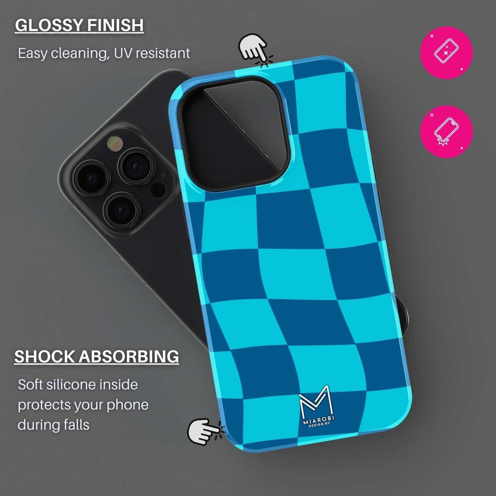 Distorted Checkers (Blue) Phone Case - Miarobi Design By