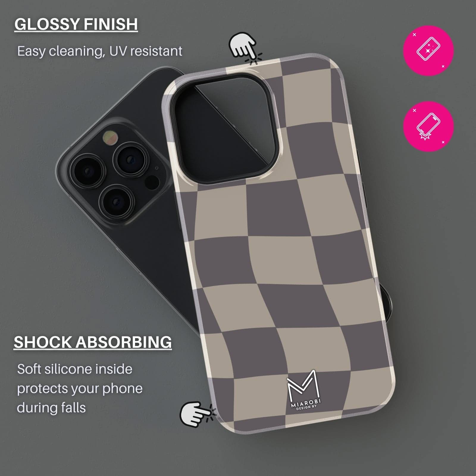 Distorted Checkers (Gray) Phone Case - Miarobi Design By