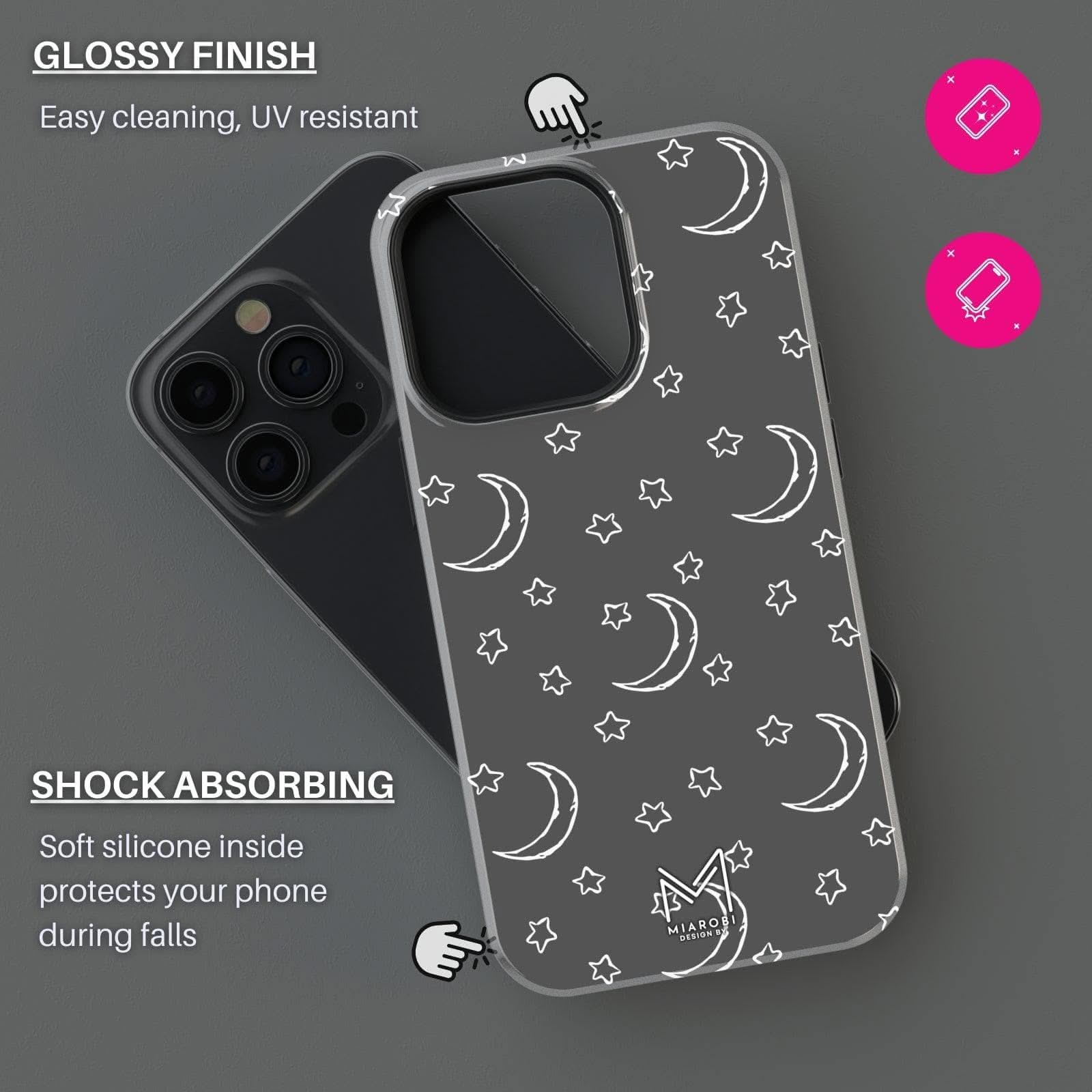 Moon & Stars (Gray) Phone Case - Miarobi Design By