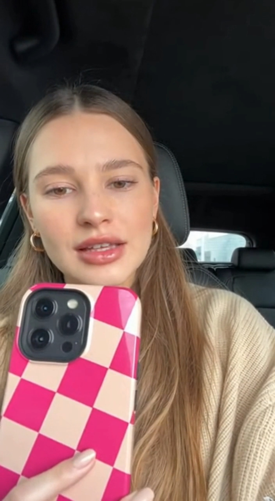 Pink checkerboard designer phone case car mirror selfie — Y2K retro iPhone case, Miarobi