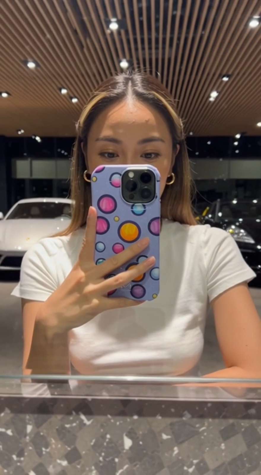 Purple planets aesthetic phone case mirror selfie — cute designer iPhone case for women, Miarobi