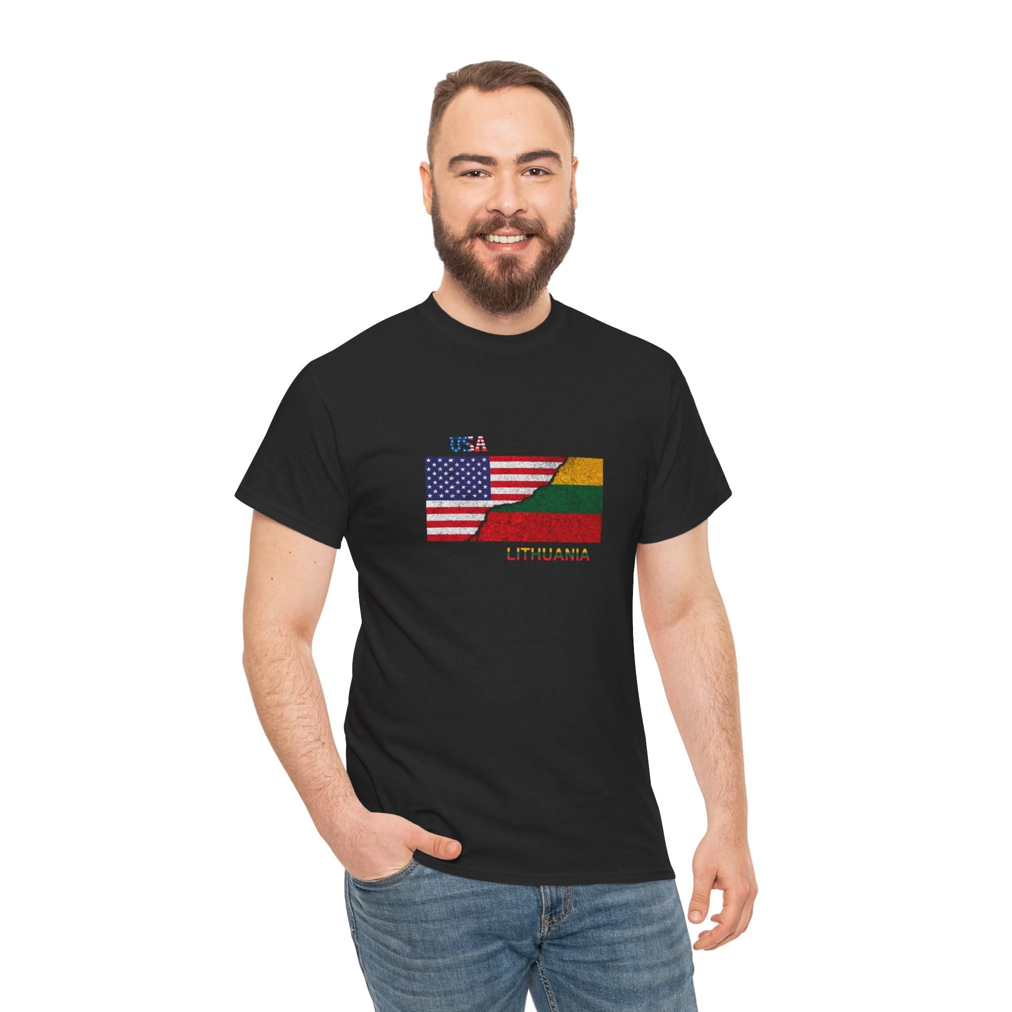 USA & Lithuania Flags - T-Shirt Unisex Heavy Cotton Tee