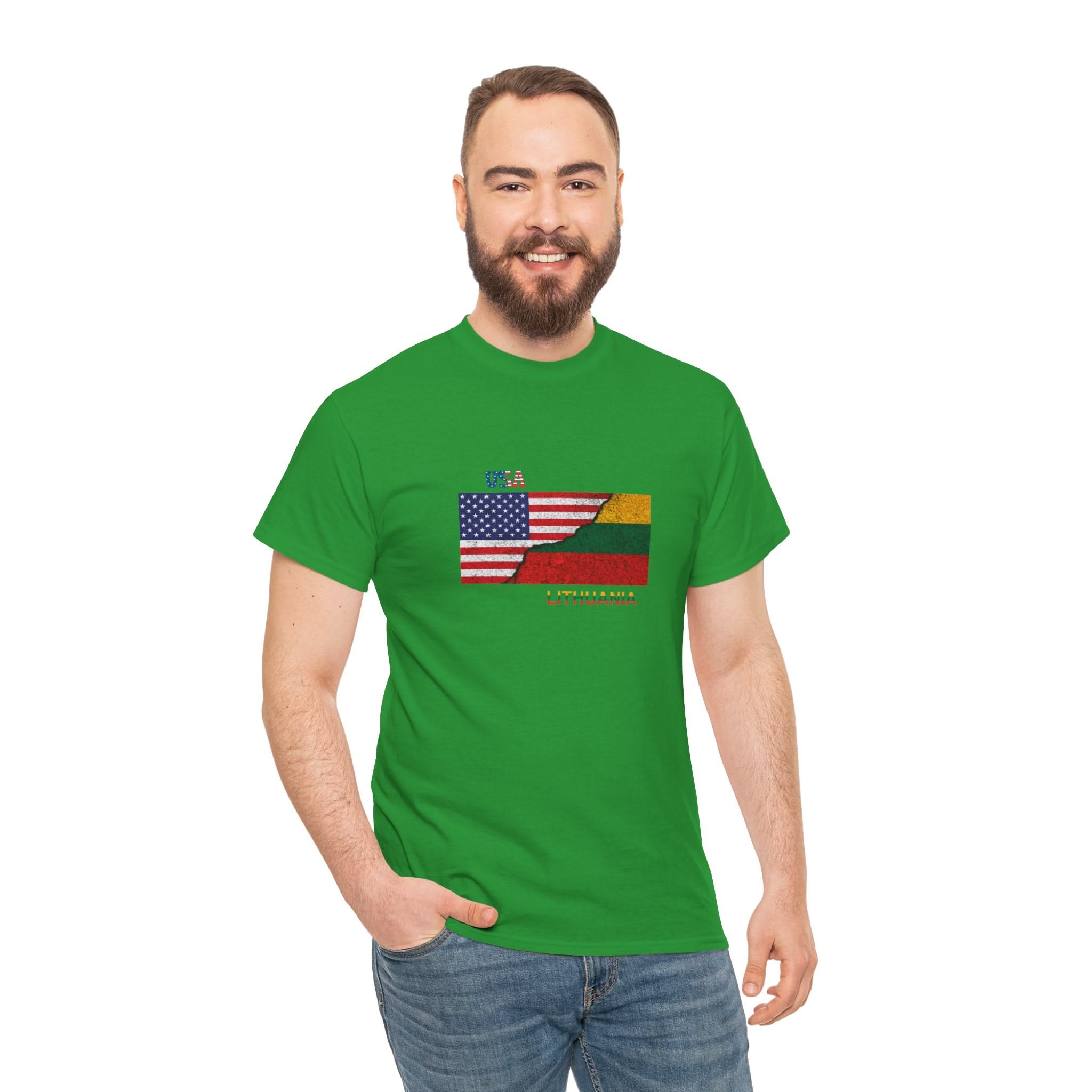 USA & Lithuania Flags - T-Shirt Unisex Heavy Cotton Tee