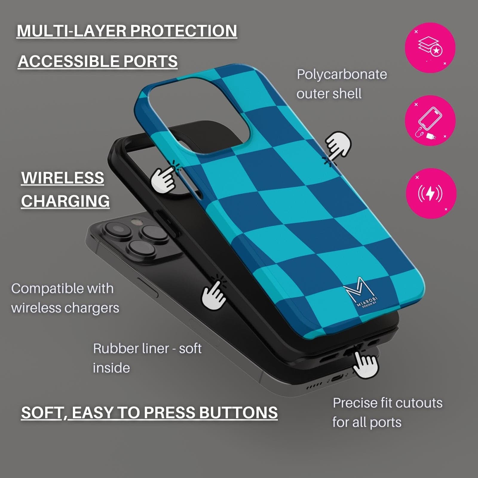 Distorted Checkers (Blue) Phone Case - Miarobi Design By