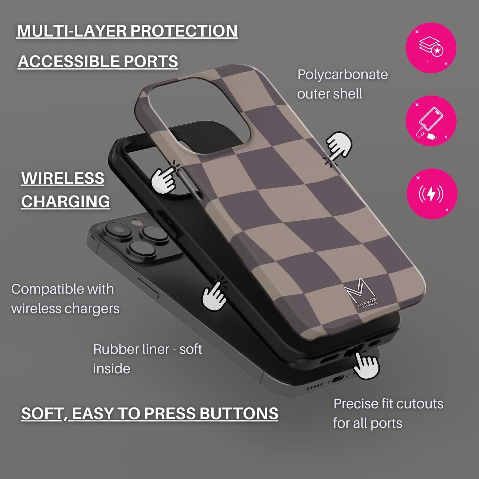 Distorted Checkers (Gray) Phone Case - Miarobi Design By