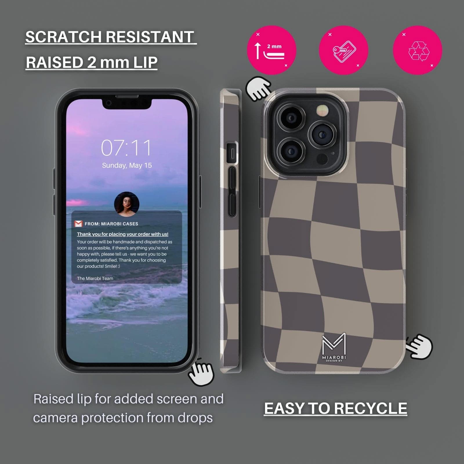 Distorted Checkers (Gray) Phone Case - Miarobi Design By