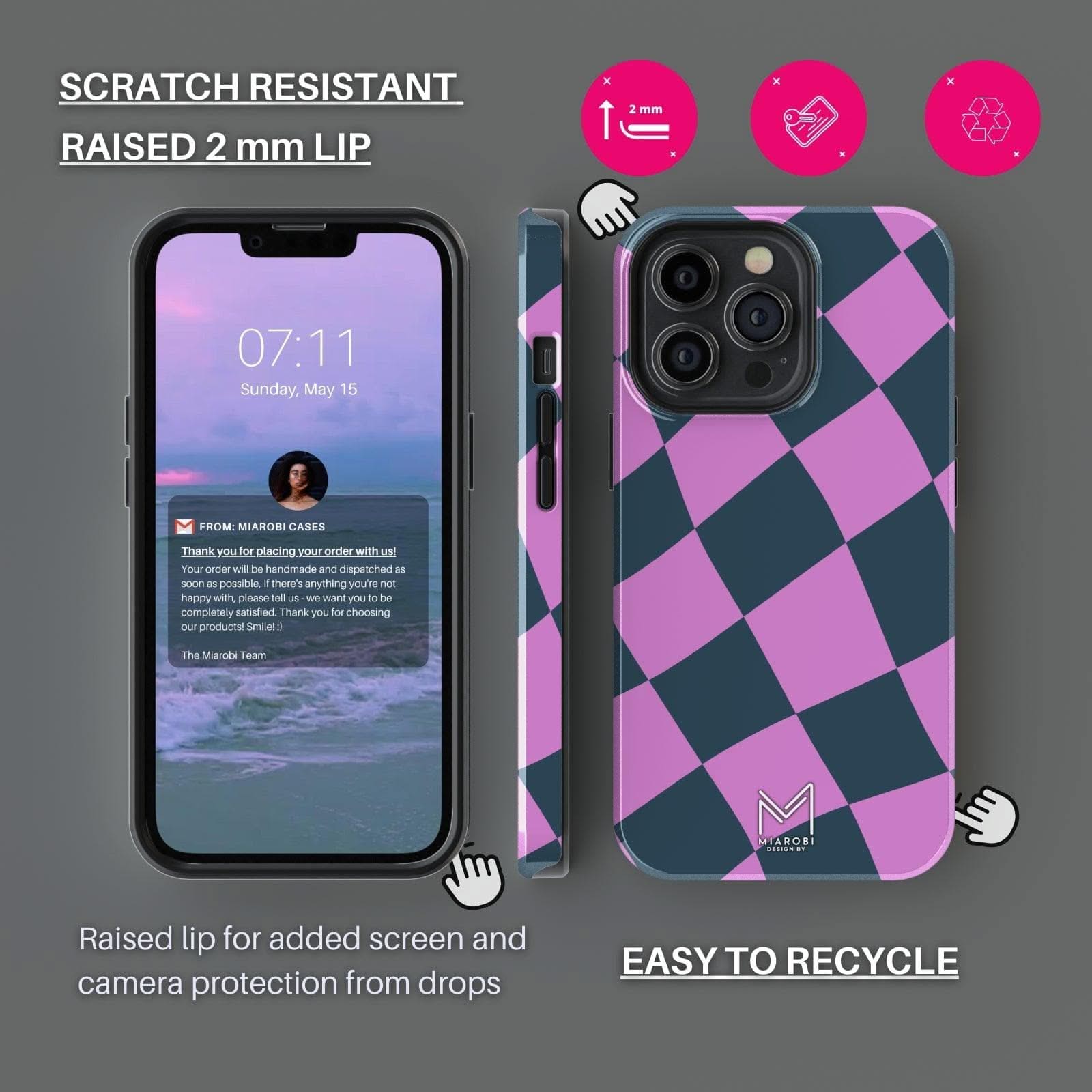 Distorted Checkers (Pink) Phone Case - Miarobi Design By
