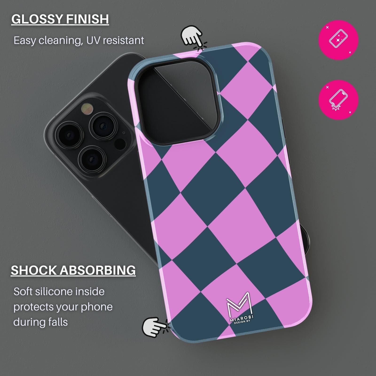 Distorted Checkers (Pink) Phone Case - Miarobi Design By