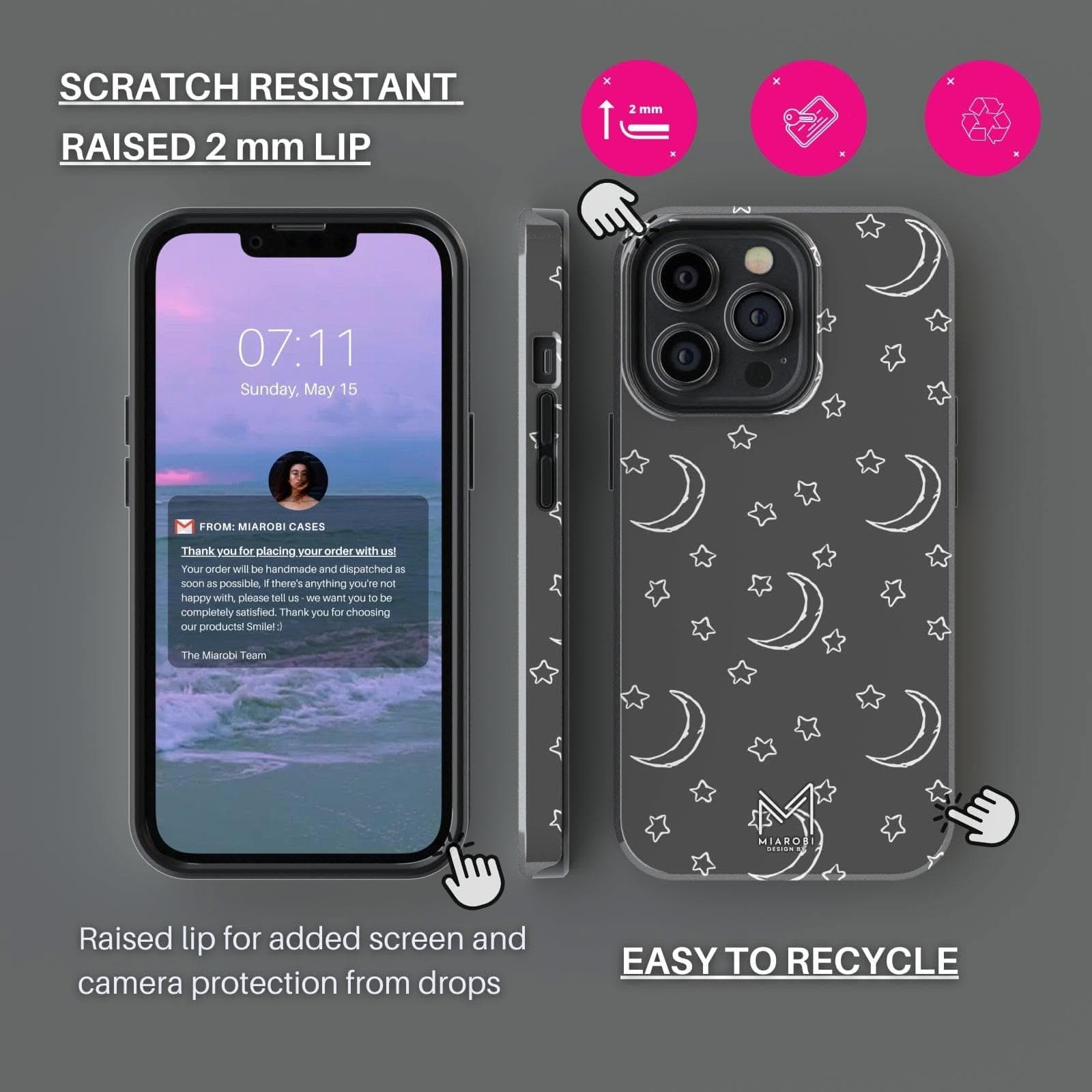 Moon & Stars (Gray) Phone Case - Miarobi Design By