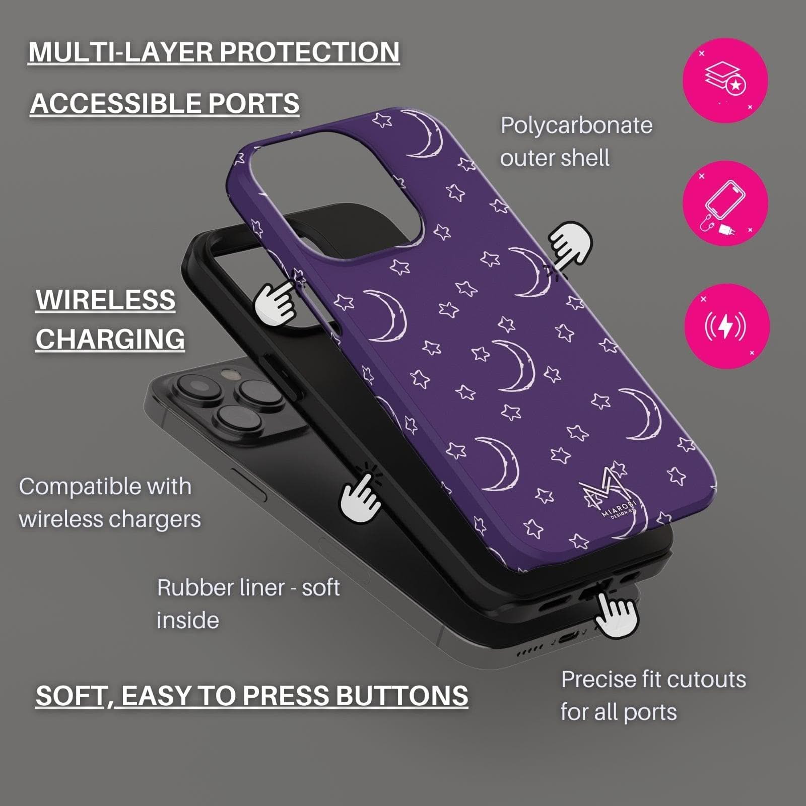 Moon & Stars (Purple) Phone Case - Miarobi Design By