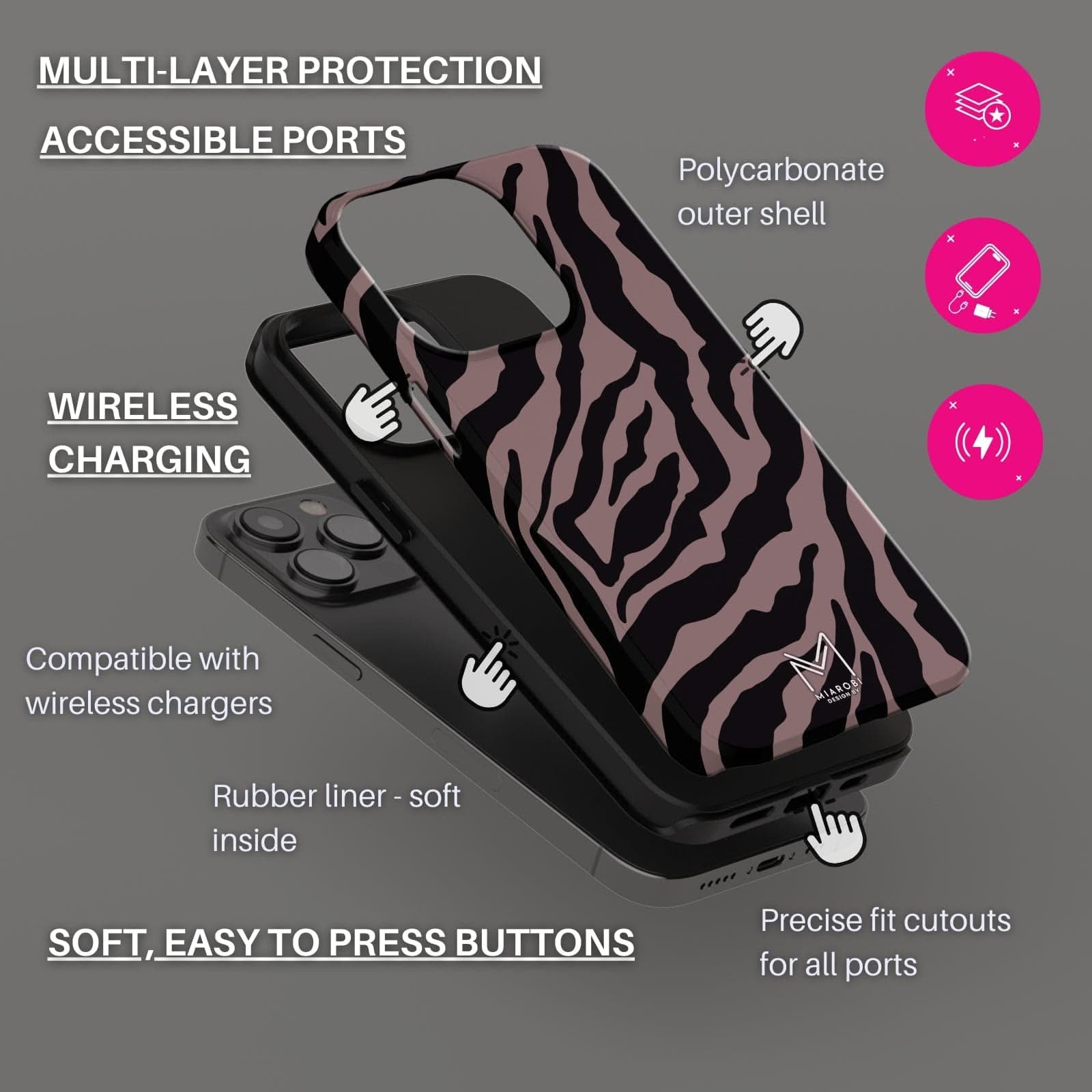Power Stripes Confidence (Brown) Phone Case - Miarobi Design By