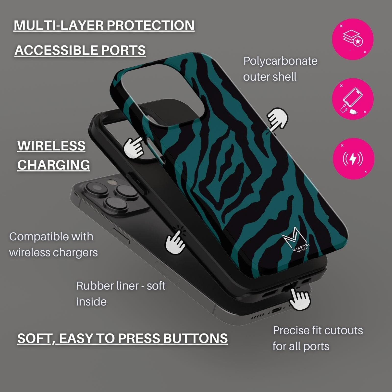 Power Stripes Confidence (Teal) Phone Case - Miarobi Design By