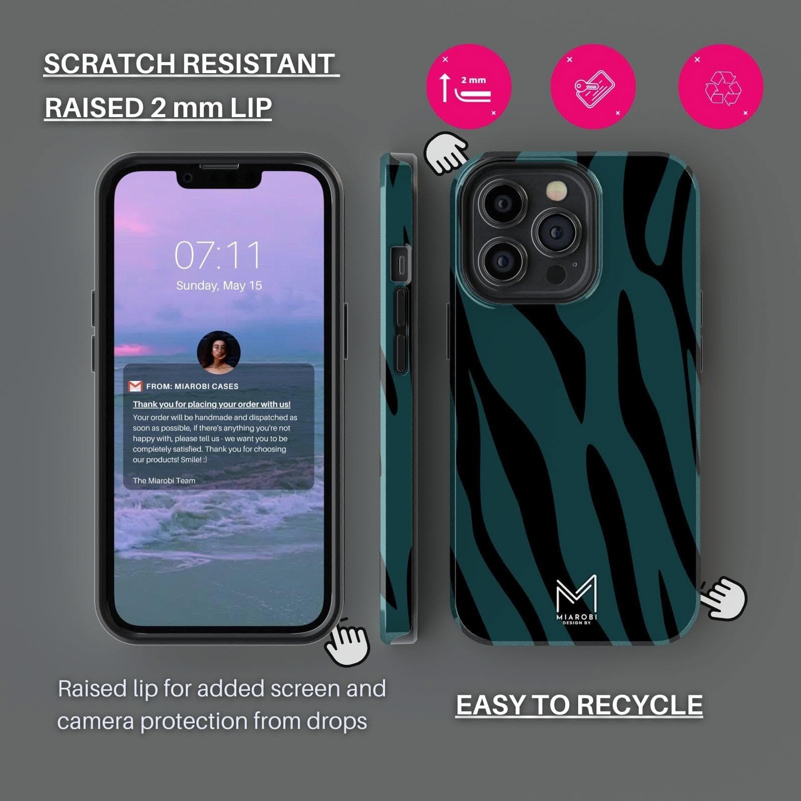 Timeless Zebra Chic (Teal) Phone Case - Miarobi Design By